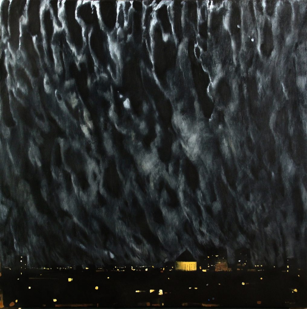 Night. view from the window 2020, oil on canvas, 120x120 cm