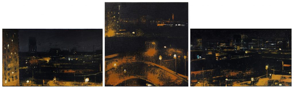 ''Night view'' 2020, Oil on canvas 20x35cm (x2), 30x30cm