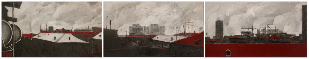 ''The city'' 2020, Oil on canvas, 25x45 cm (x3)