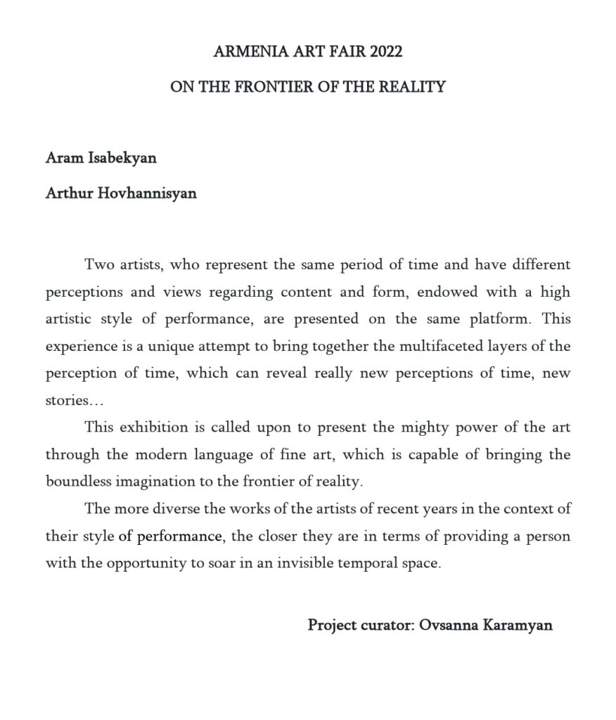 Armenia Art Fair 2022. Project: On The Frontier Of The Reality