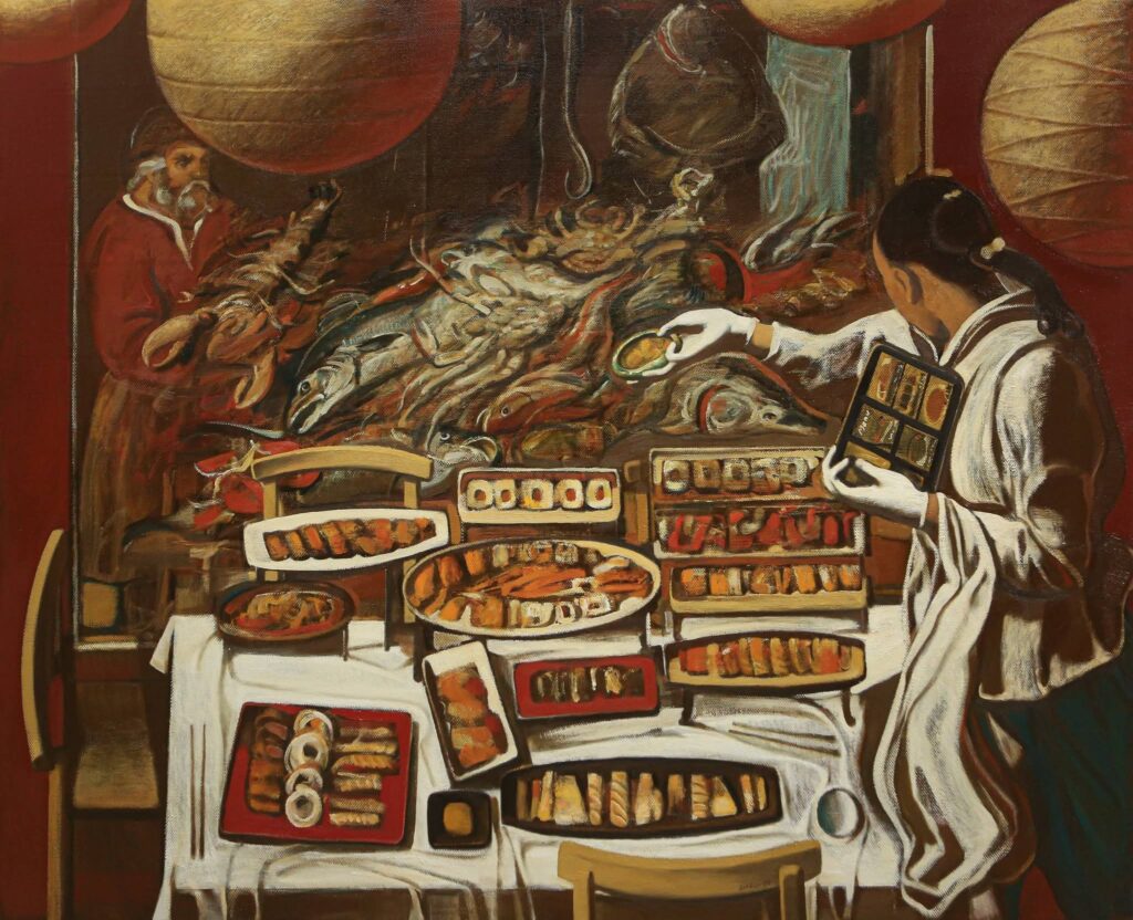 “Sushi bar” 2026, oil on canvas, 130x160 cm