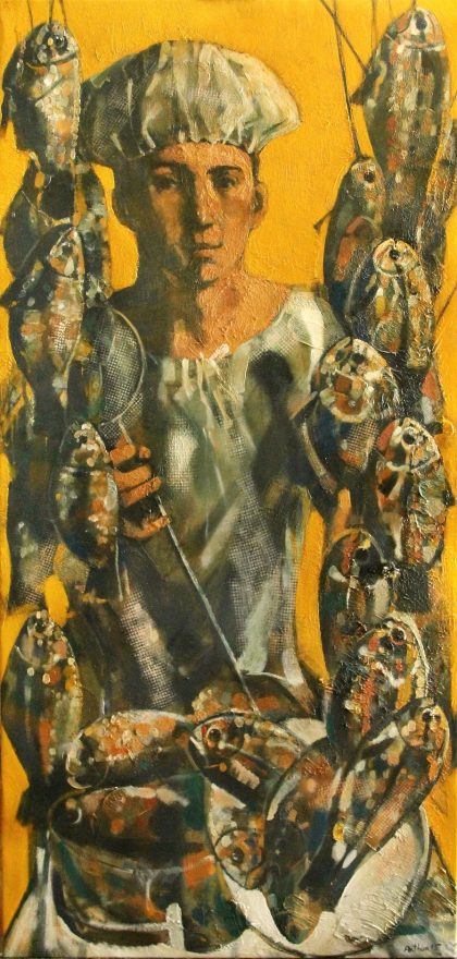''Fishmonger''. 2015. Oil on Canvas. 100X48cm