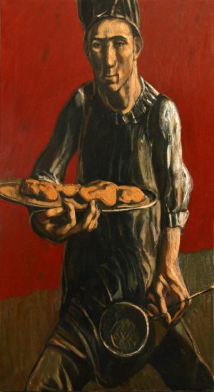 ''Street vendor of sweet cakes'' 2019, Oil on Canvas, 100x55 cm