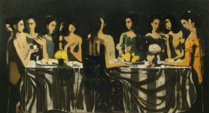 "Mysterious conversation" 2023, Oil on canvas, 110x200cm