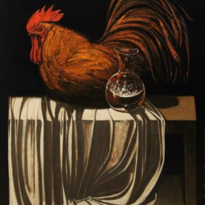 ''The sleeping rooster'' 2024, oil on canvas, 120x100 cm