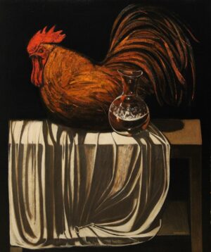 ''The sleeping rooster'' 2024, oil on canvas, 120x100 cm